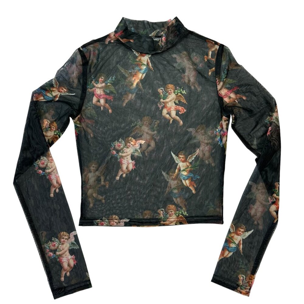 Women’s Forever 21 Black Angel Mesh Long Sleeve Tee, Size Small